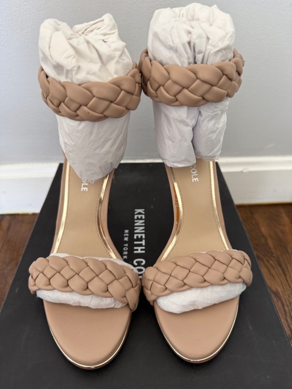Kenneth Cole Braided Nude-Tan Ankle Strap Heels